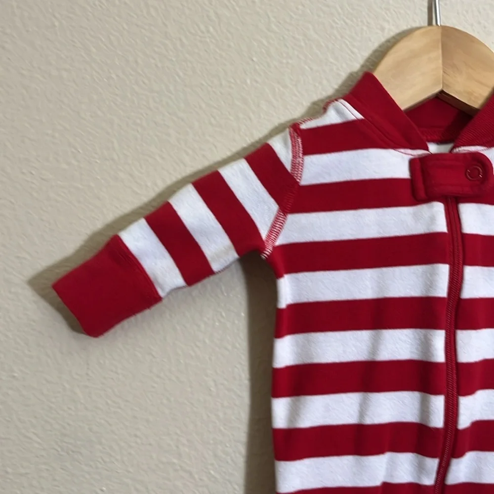 Hanna Andersson Red White 100% Organic Cotton Striped One Piece Pajamas